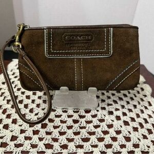 Coach Dark Brown Suede Wristlet